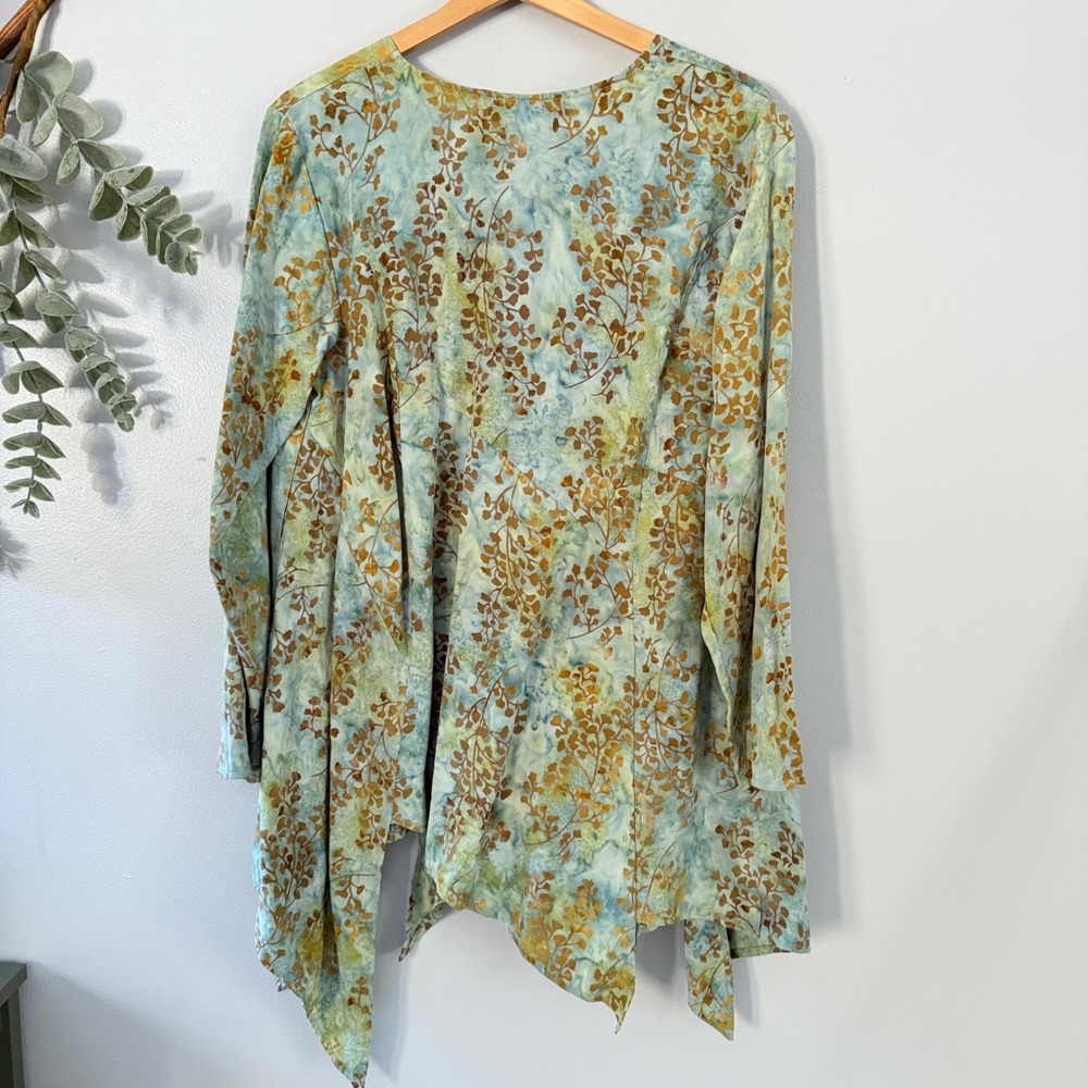 Tienda Ho Tunic Boho Earthy Fairy Hippie Fern Leaf Asymmetrical Hem Blue Green - Picture 2 of 11